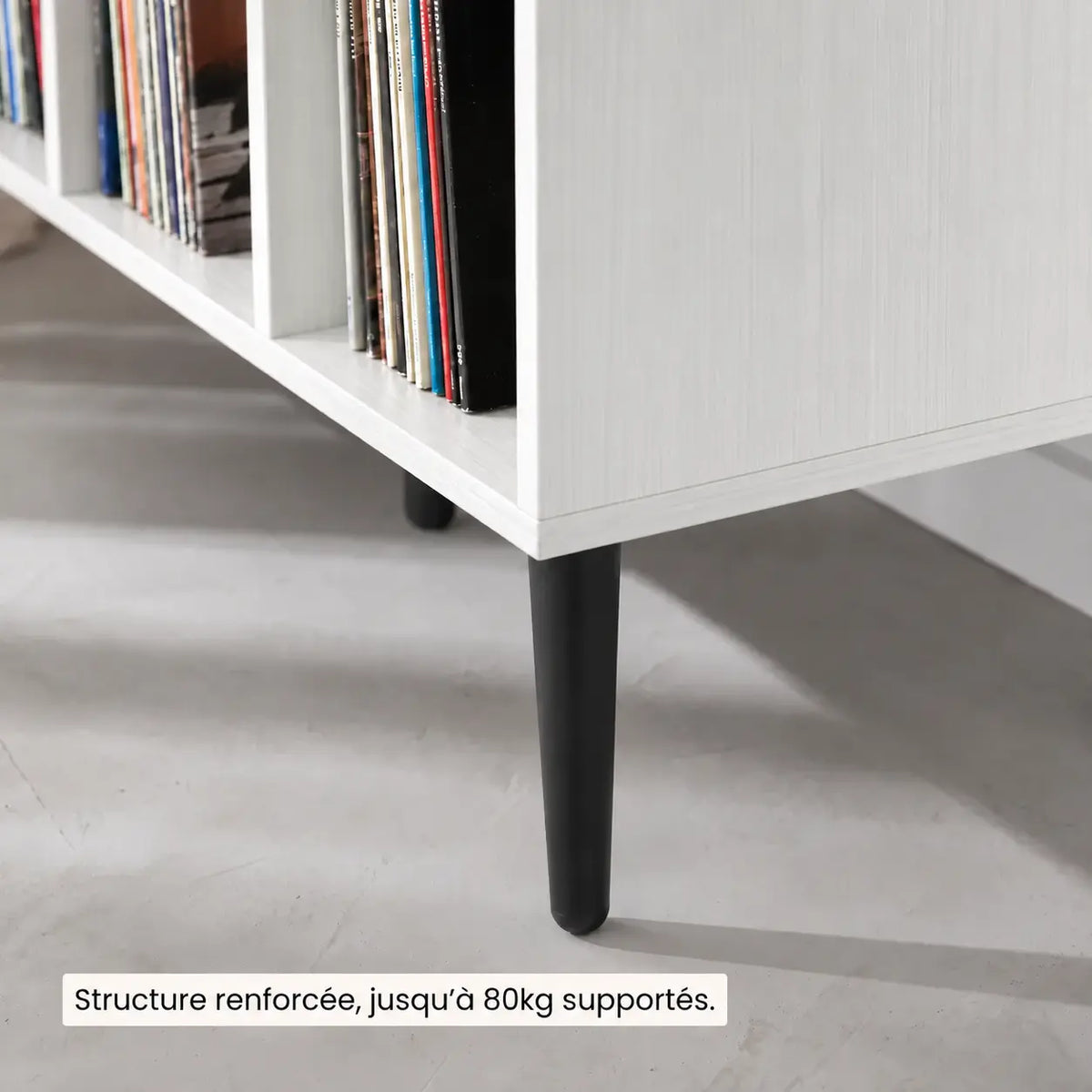 Meuble Vinyle pour Platine Blanc Pieds Métal 100 cm | Caleia