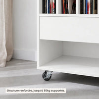 Meuble Vinyle pour Platine Blanc avec Roulettes 52 cm | Vaelio
