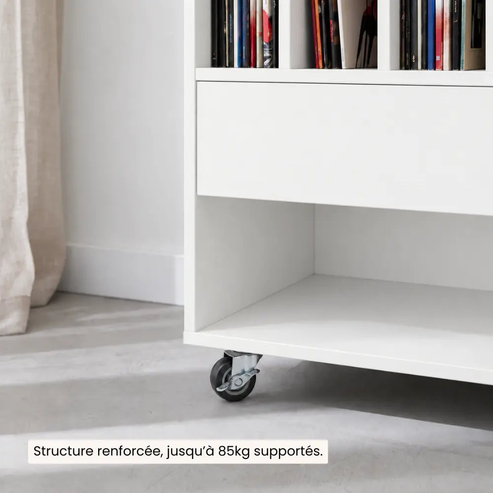 Meuble Vinyle pour Platine Blanc avec Roulettes 52 cm | Vaelio