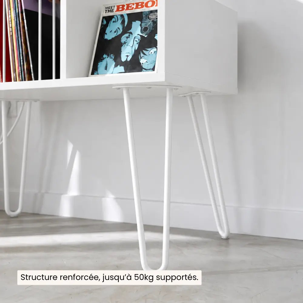 Meuble Vinyle pour Platine Blanc avec Station de Charge 66 cm | Bemea