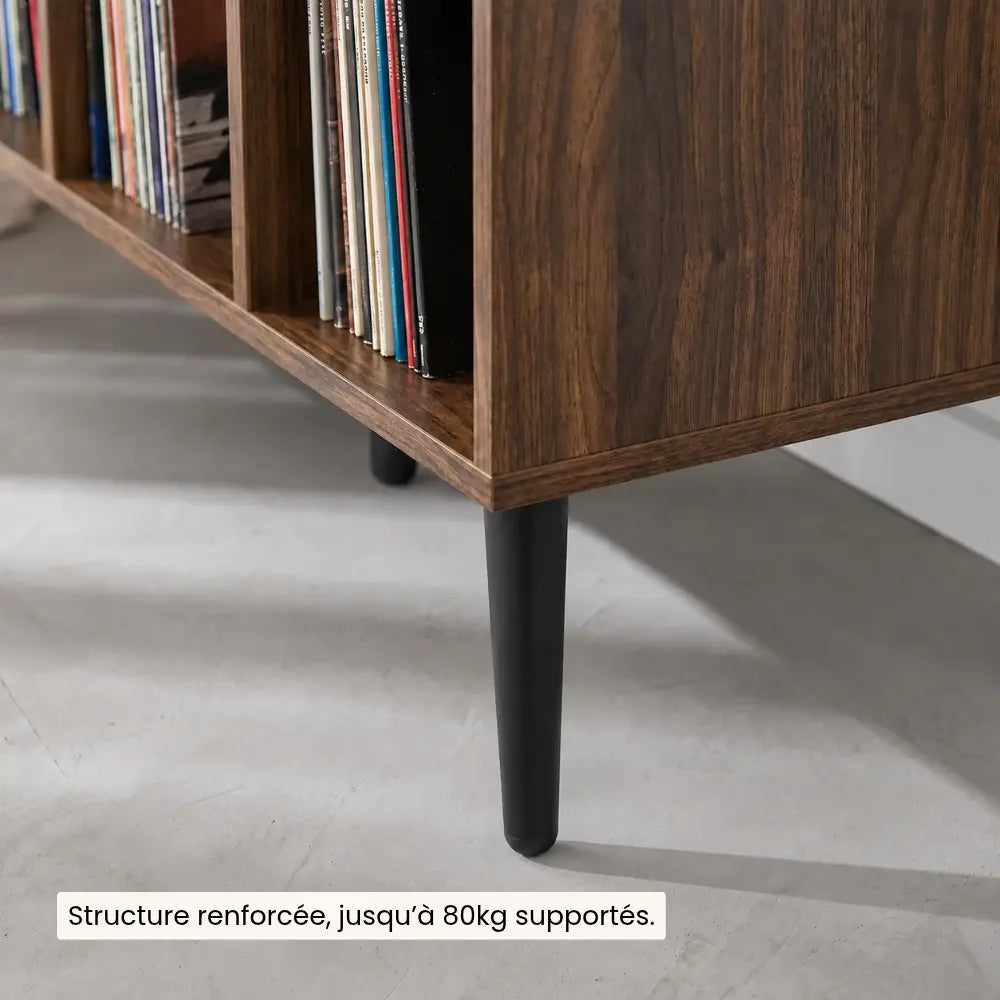 Meuble Vinyle pour Platine Brun Rustique Pieds Métal 100 cm | Velka