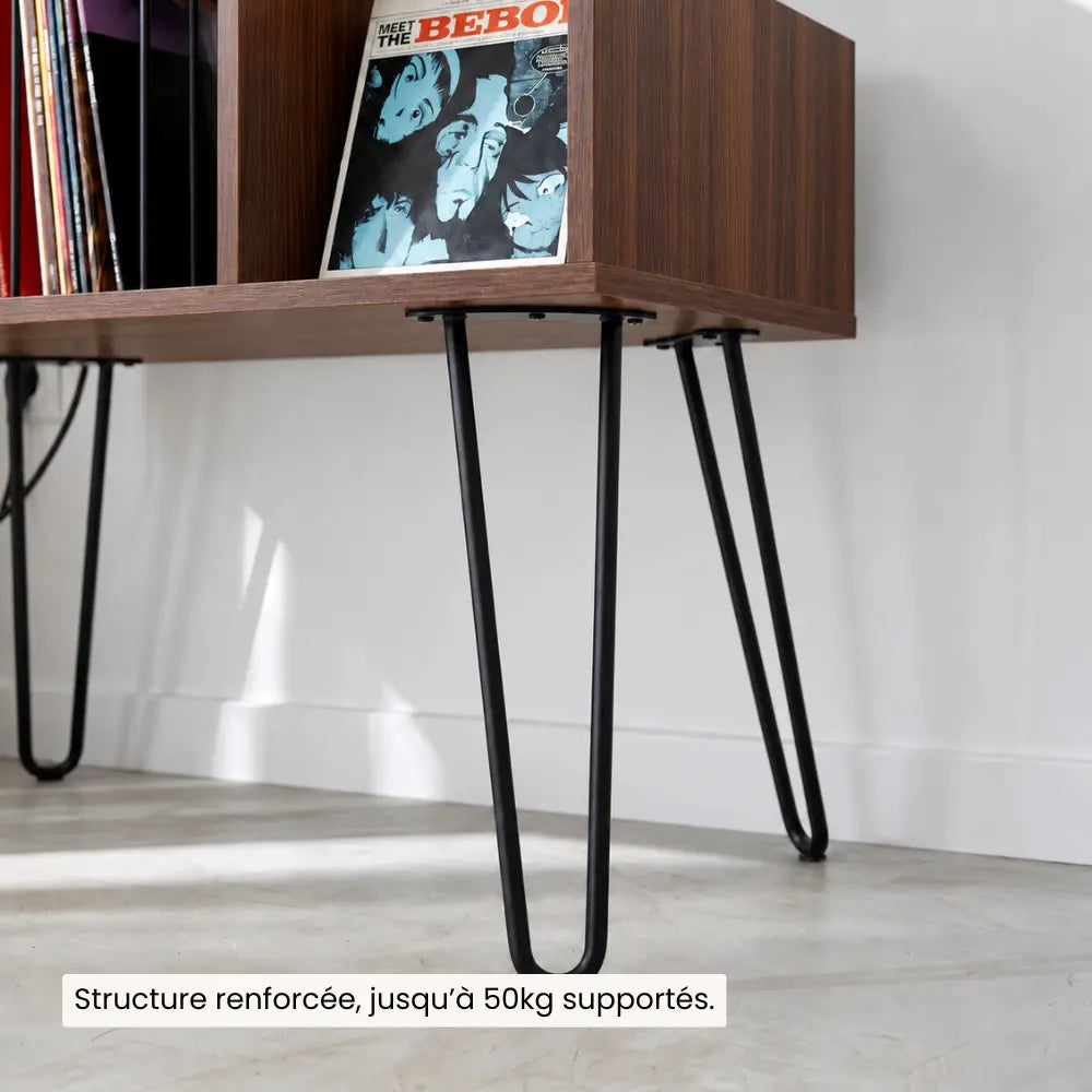 Meuble Vinyle pour Platine Couleur Noyer avec Station de Charge 66 cm | Melia