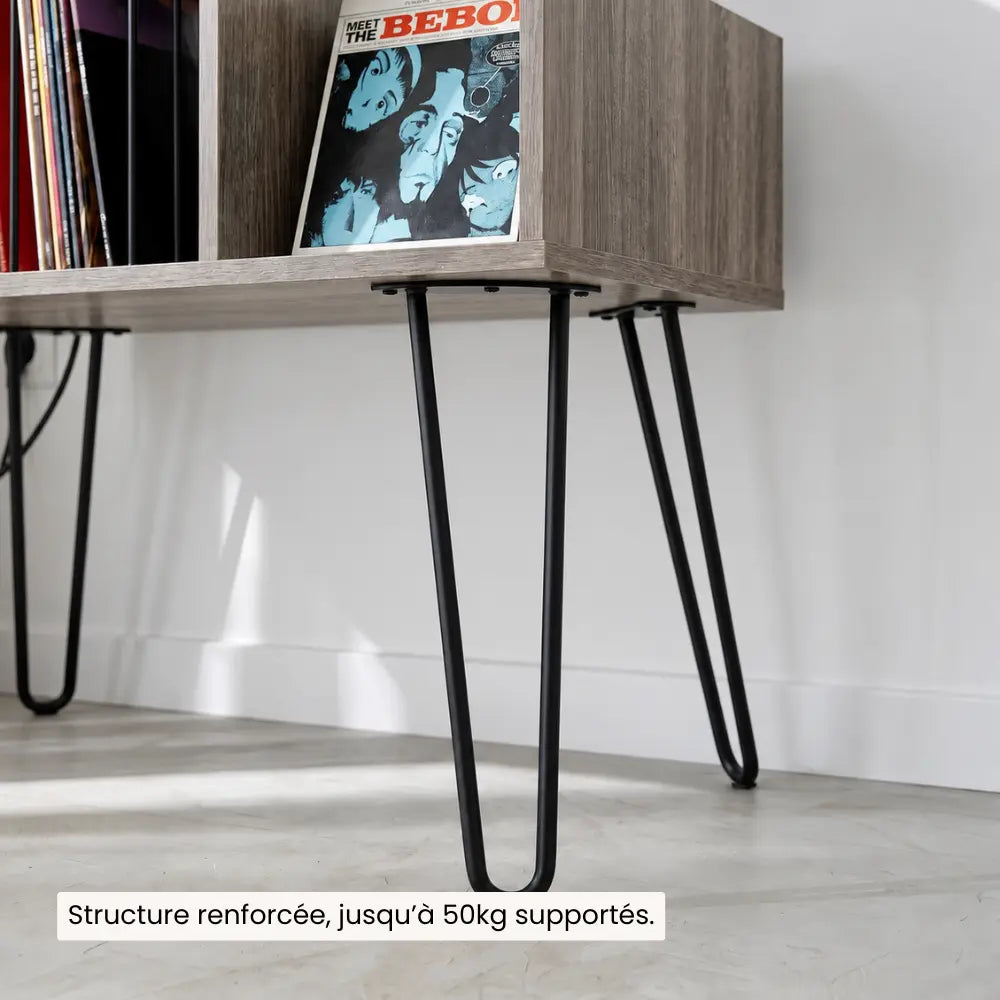 Meuble Vinyle pour Platine Gris Rustique avec Station de Charge 66 cm | Norva