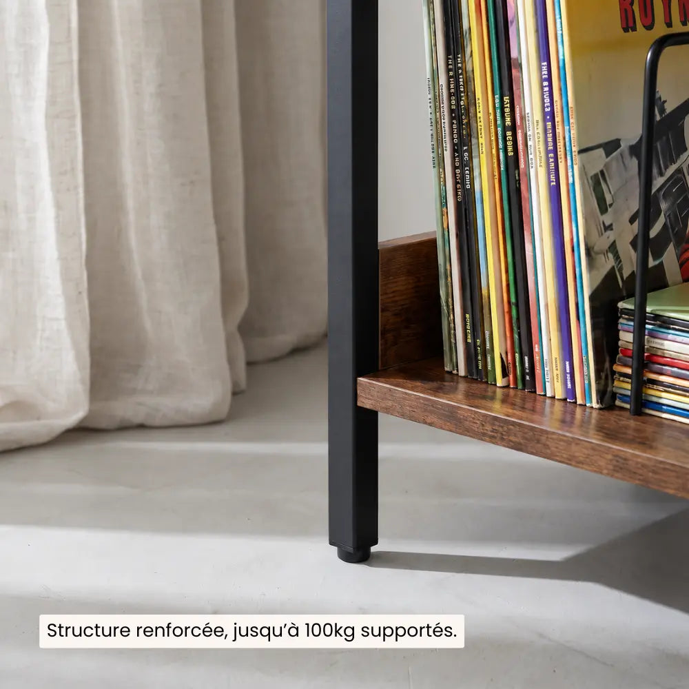 Meuble Vinyle pour Platine Industriel Marron Rustique 40 cm | Darto