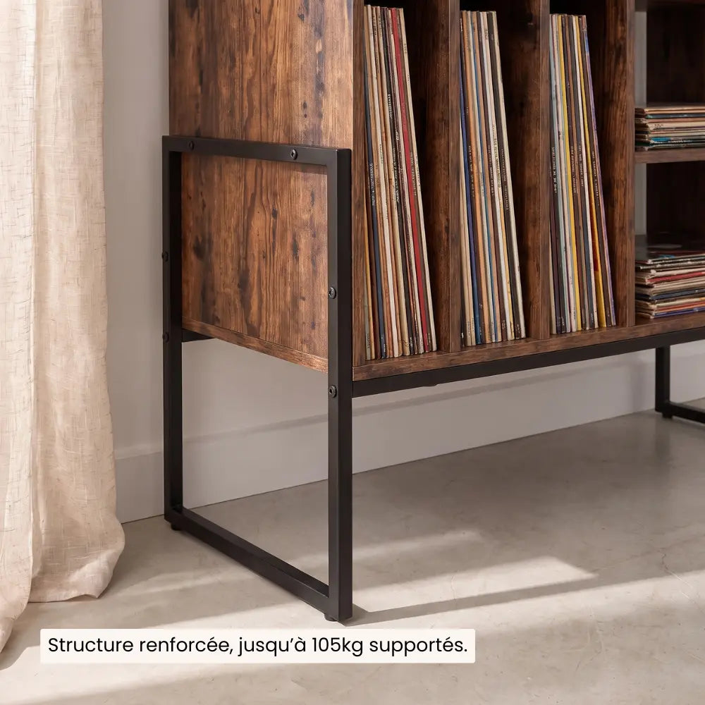 Meuble Vinyle pour Platine Marron Rustique 76 cm | Talvo