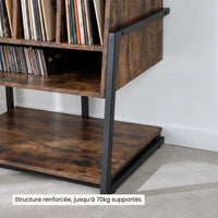 Meuble Vinyle pour Platine Marron Rustique avec Roulettes 54 cm | Kalmo