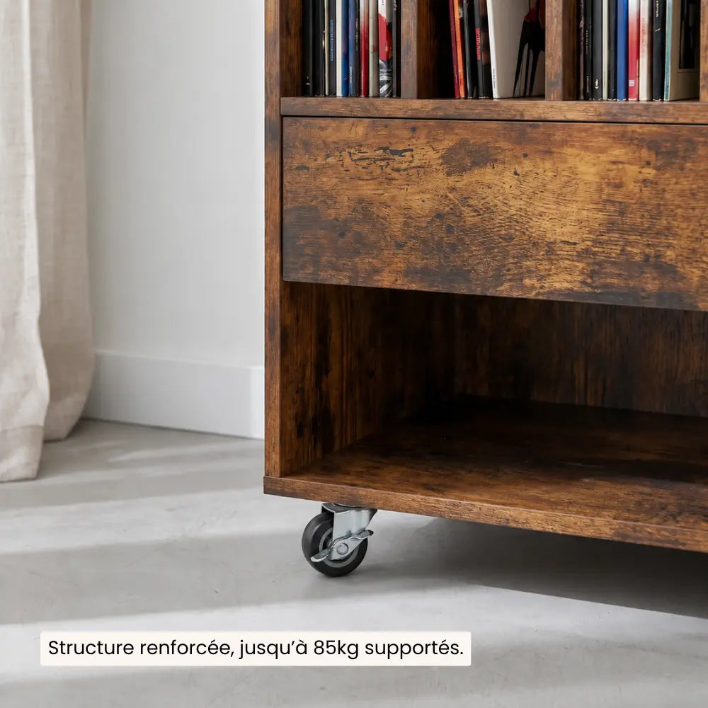 Meuble Vinyle pour Platine Marron avec Roulettes 52 cm | Molva