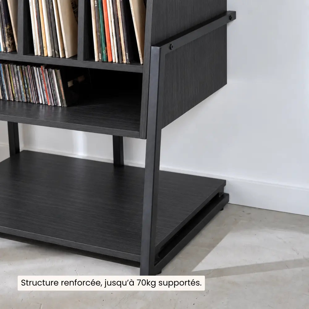 Meuble Vinyle pour Platine Noir avec Roulettes 54 cm | Calio