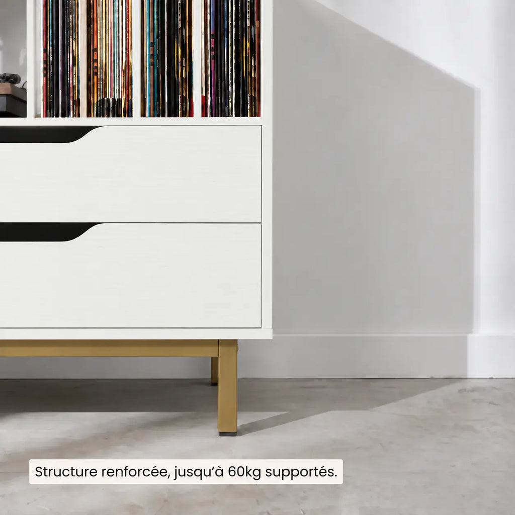 Meuble Vinyle pour Platine Rétro Blanc 91 cm | Blanea