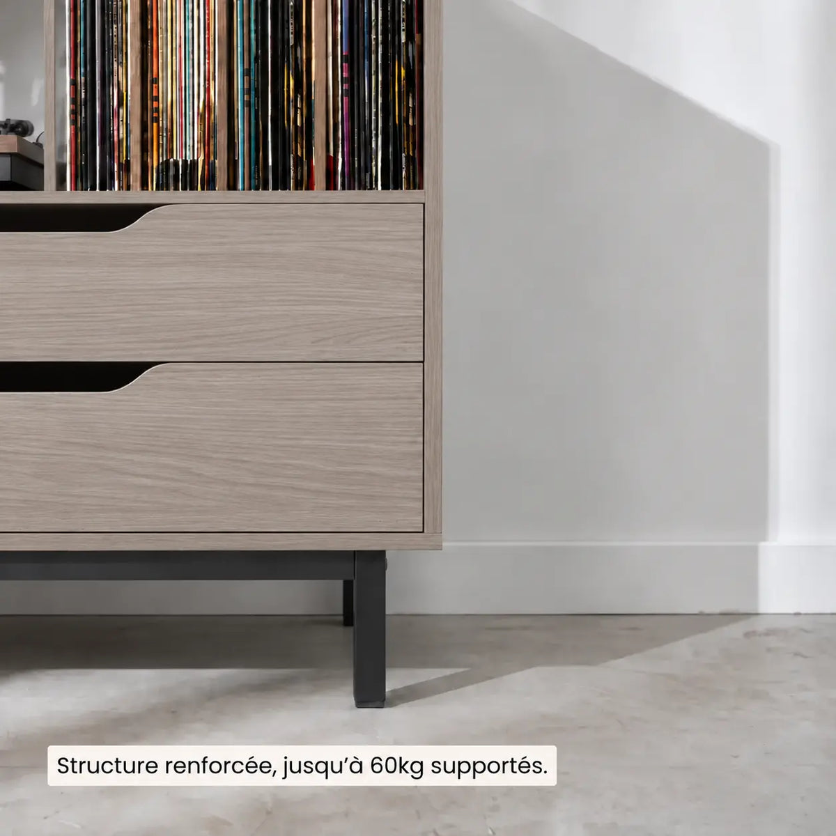 Meuble Vinyle pour Platine Rétro Gris 91 cm | Galeo