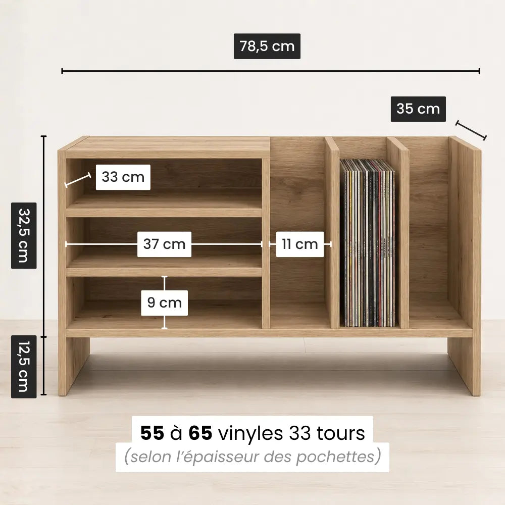 Meuble Vinyle pour Platine Chêne Artisanal 78,5 cm | Thalia
