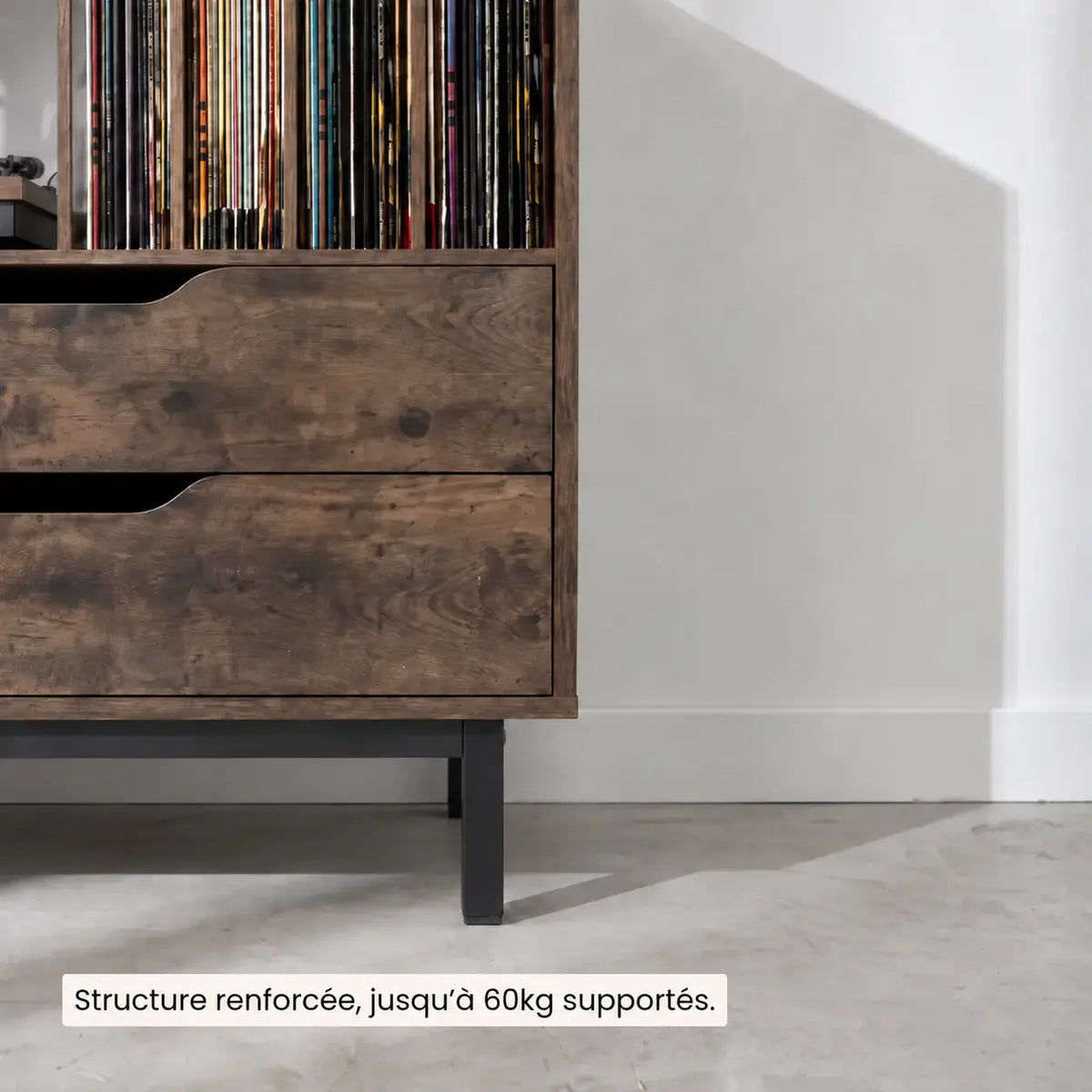 Meuble Vinyle pour Platine Rétro Café 91 cm | Breto