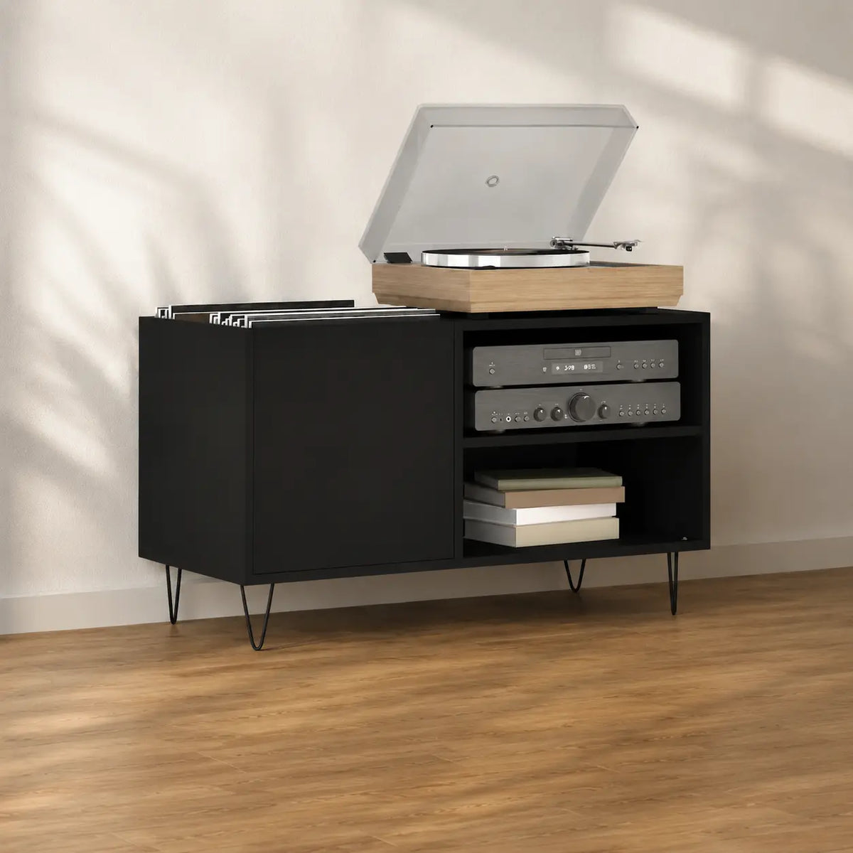 Meuble Vinyle pour Platine Noir 85 cm | Arven