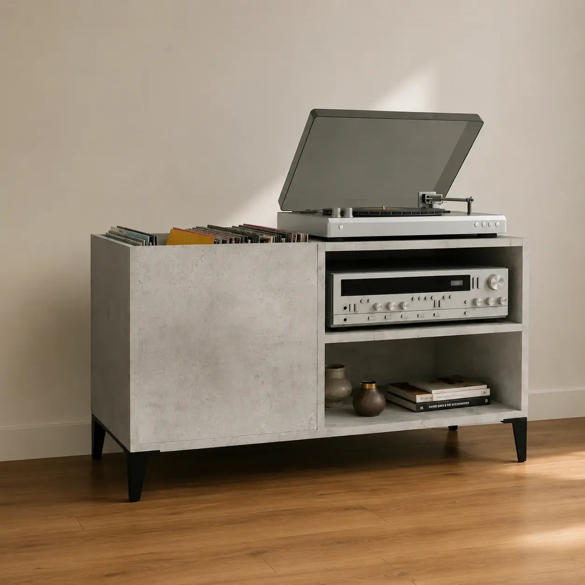 Meuble Vinyle pour Platine Gris Béton 84,5 cm | Cimen