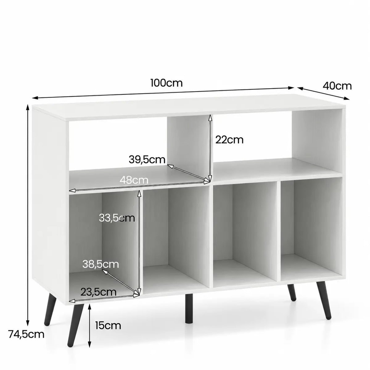 Meuble Vinyle pour Platine Blanc Pieds Métal 100 cm | Caleia