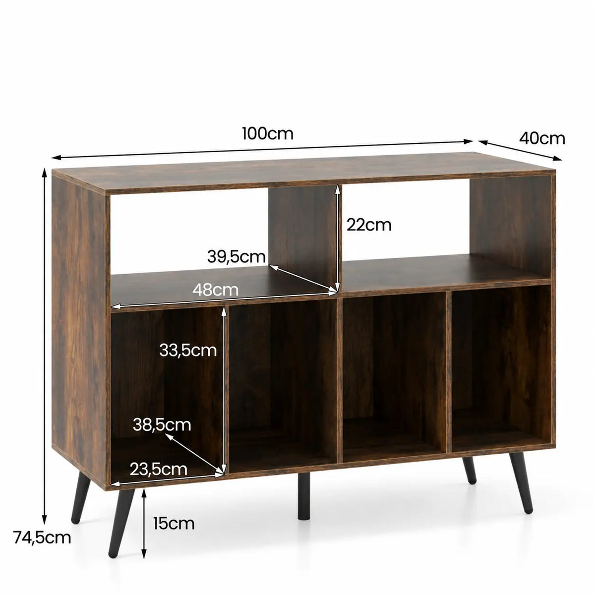 Meuble Vinyle pour Platine Brun Rustique Pieds Métal 100 cm | Velka