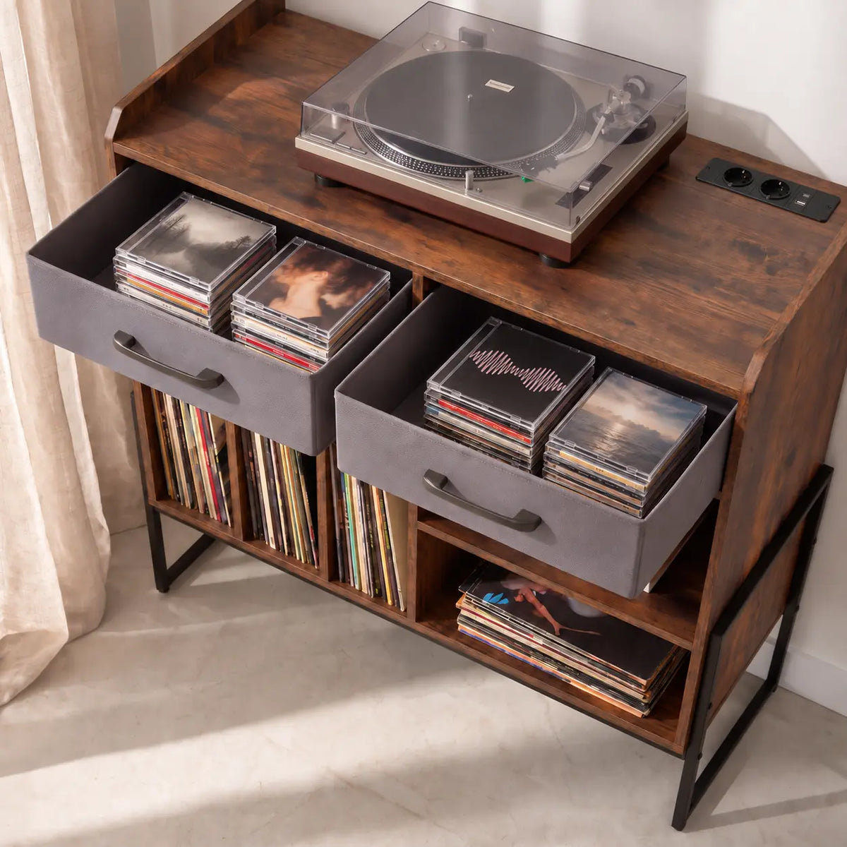 Meuble Vinyle pour Platine Marron Rustique 76 cm | Talvo