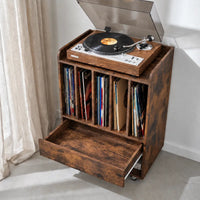 Meuble pour platine et disques vinyles en bois couleur foncé avec tiroir rangement
