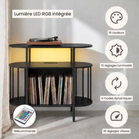 Meuble pour disques vinyles et platine en bois couleur noir avec LED RGB