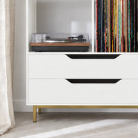 Meuble Vinyle pour Platine Rétro Blanc 91 cm | Blanea