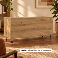 Meuble Vinyle pour Platine Chêne Artisanal 100 cm Pieds Métal | Metra