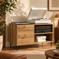 meuble vinyle et platine couleur bois clair
