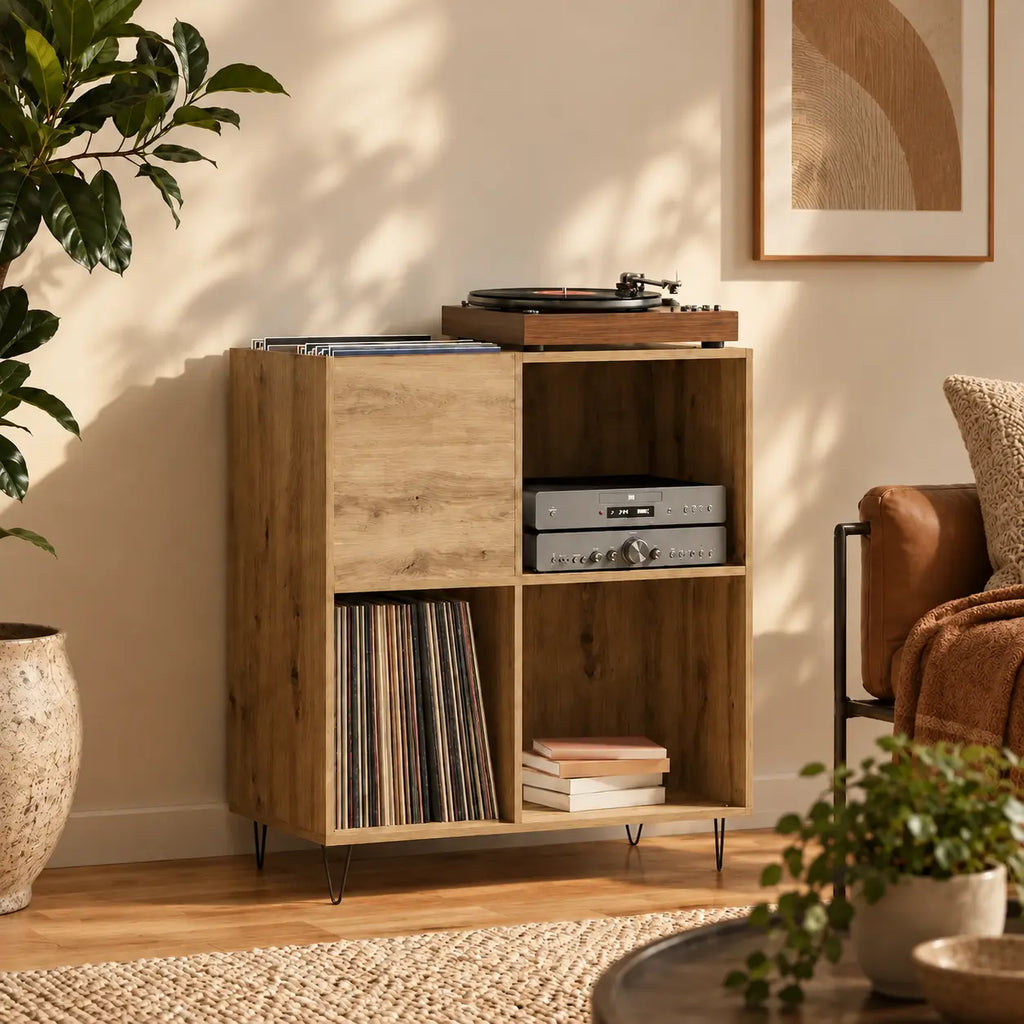 meuble vinyle pour platine couleur chêne artisanal