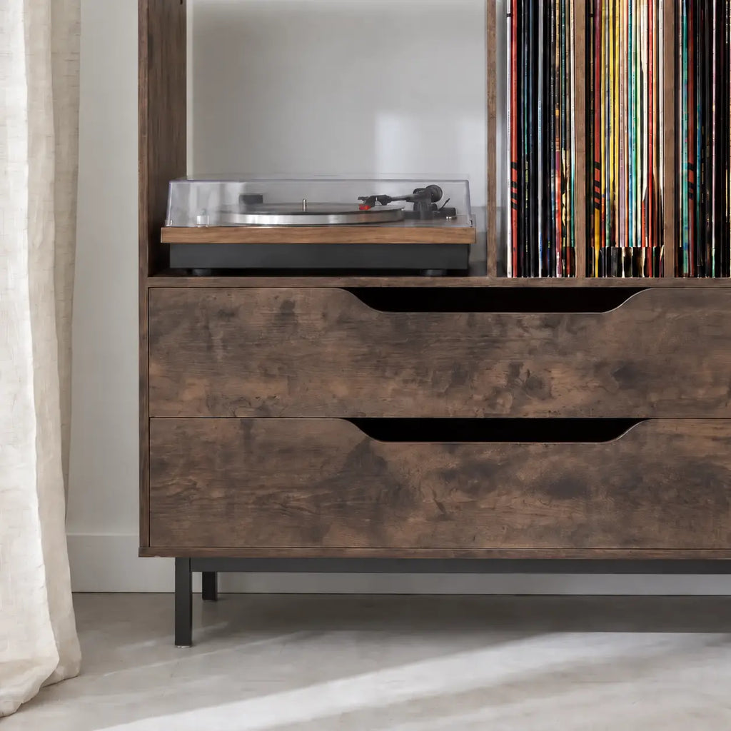 Meuble Vinyle pour Platine Rétro Café 91 cm | Breto