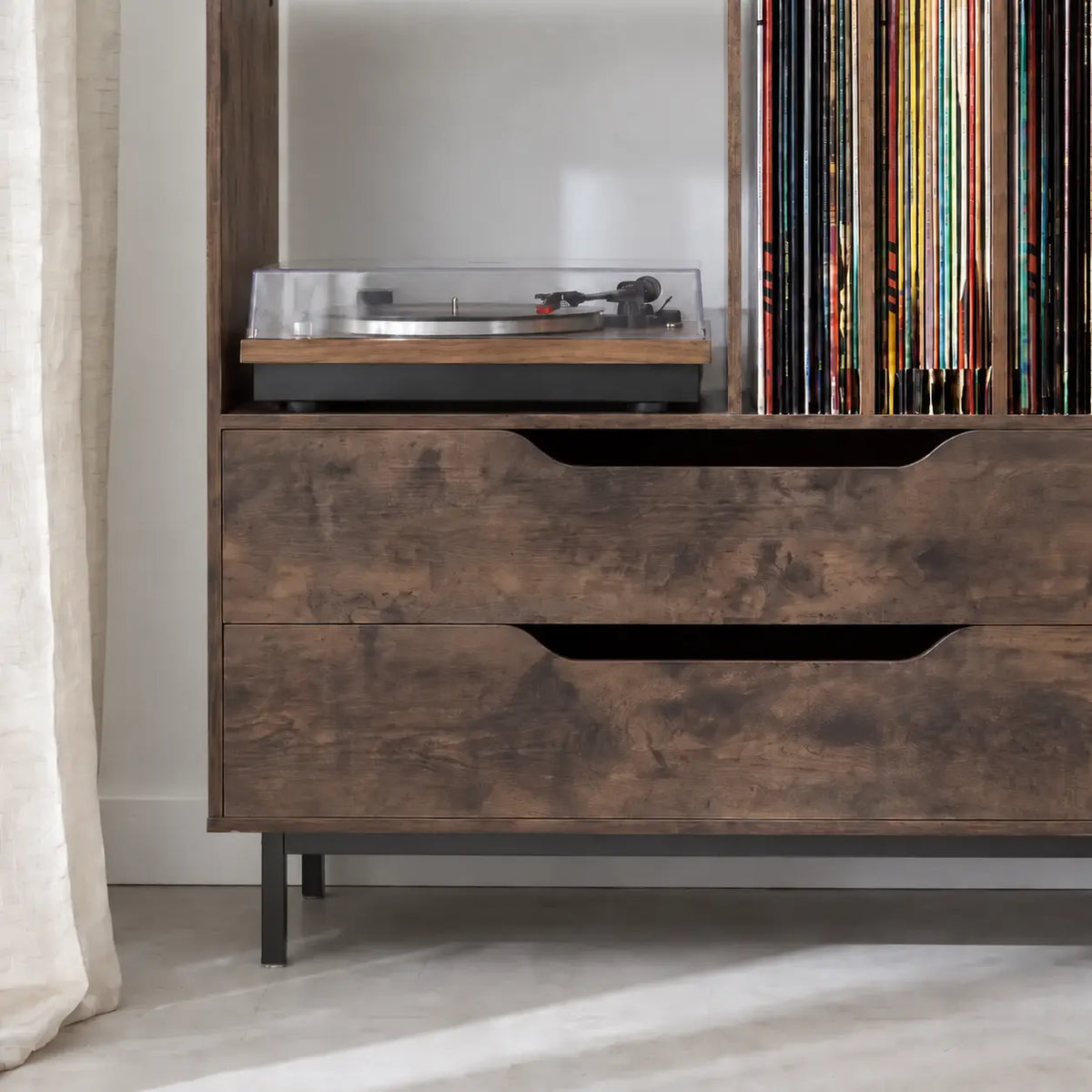 Meuble Vinyle pour Platine Rétro Café 91 cm | Breto