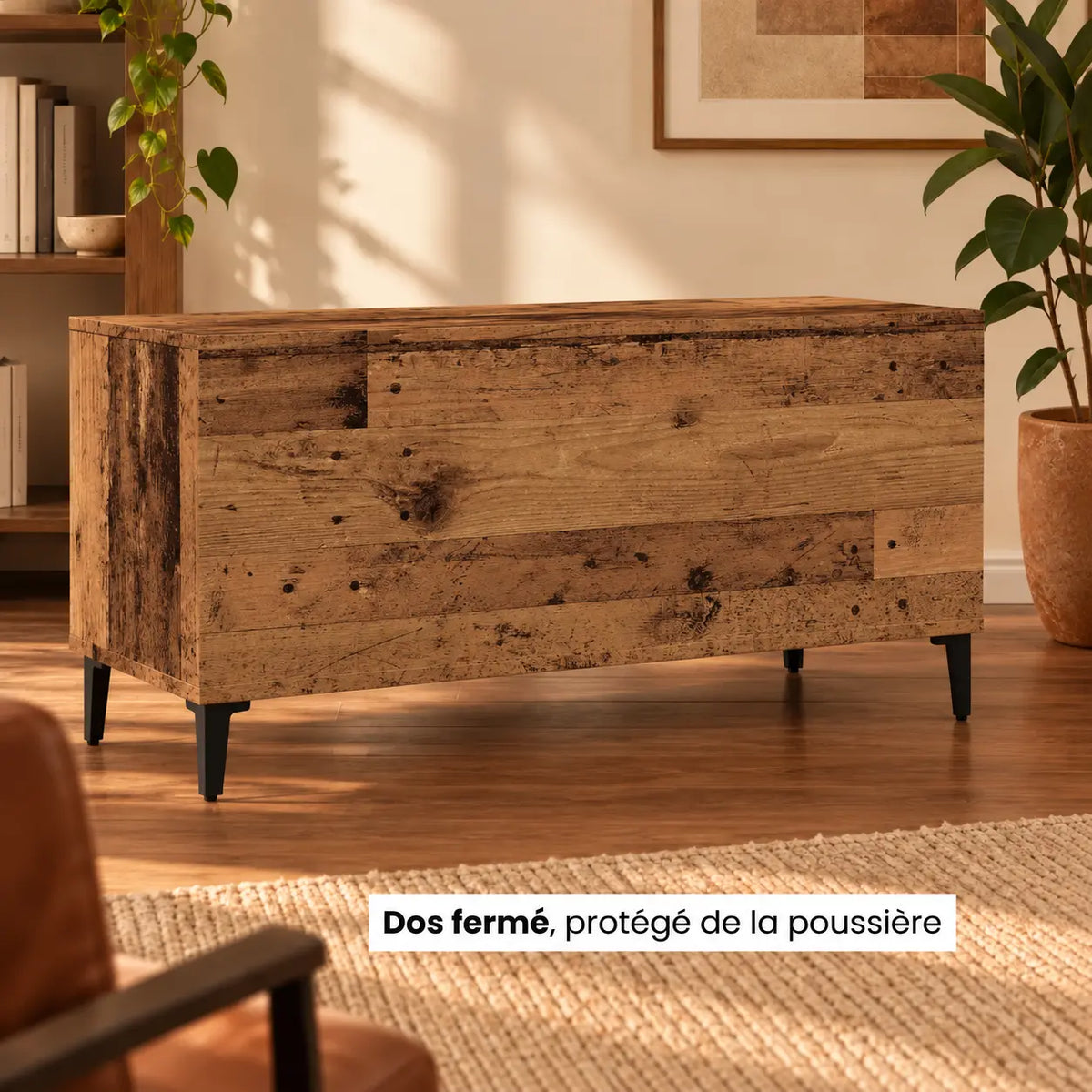 Meuble Vinyle pour Platine Vieux bois 100 cm | Rustik