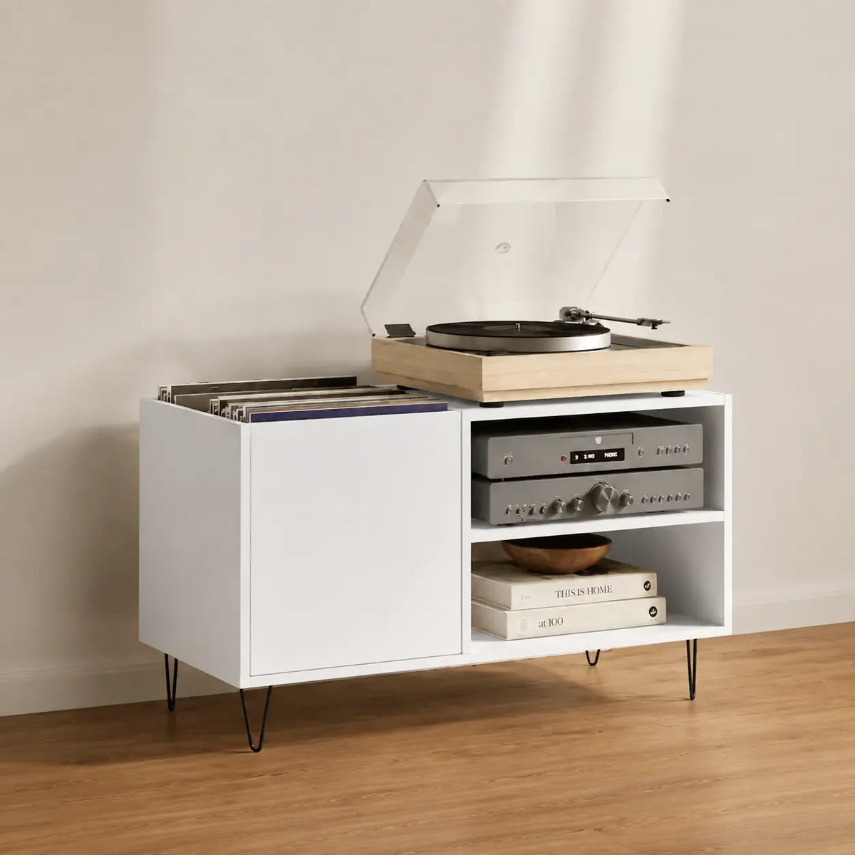 Meuble Vinyle pour Platine Blanc 85 cm | Elio