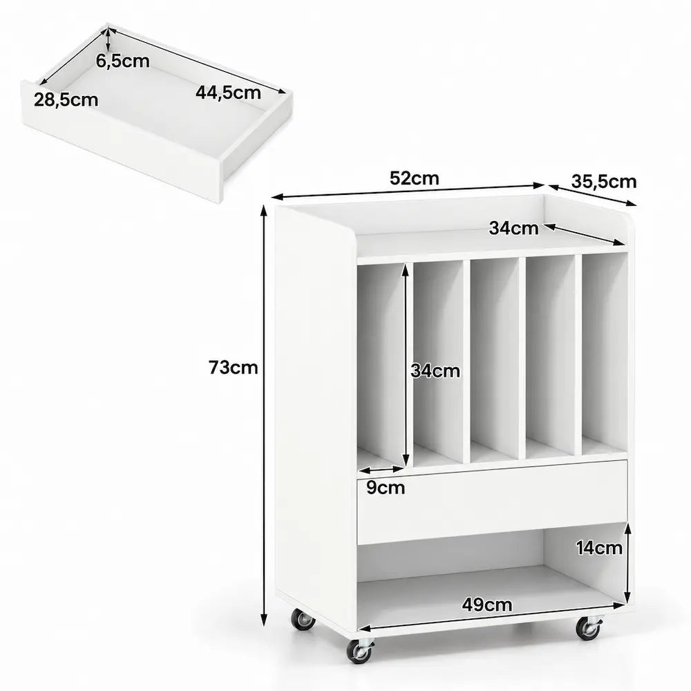 Meuble Vinyle pour Platine Blanc avec Roulettes 52 cm | Vaelio