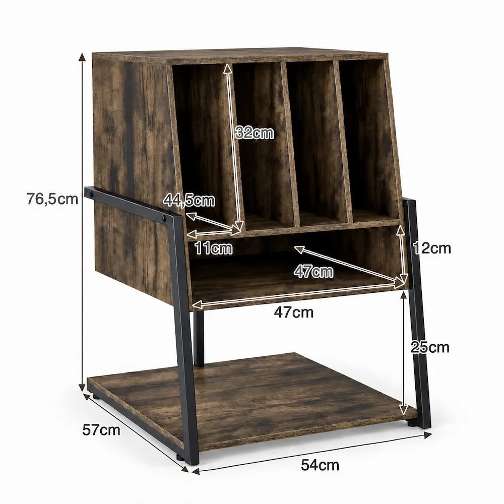 Meuble Vinyle pour Platine Marron Rustique avec Roulettes 54 cm | Kalmo