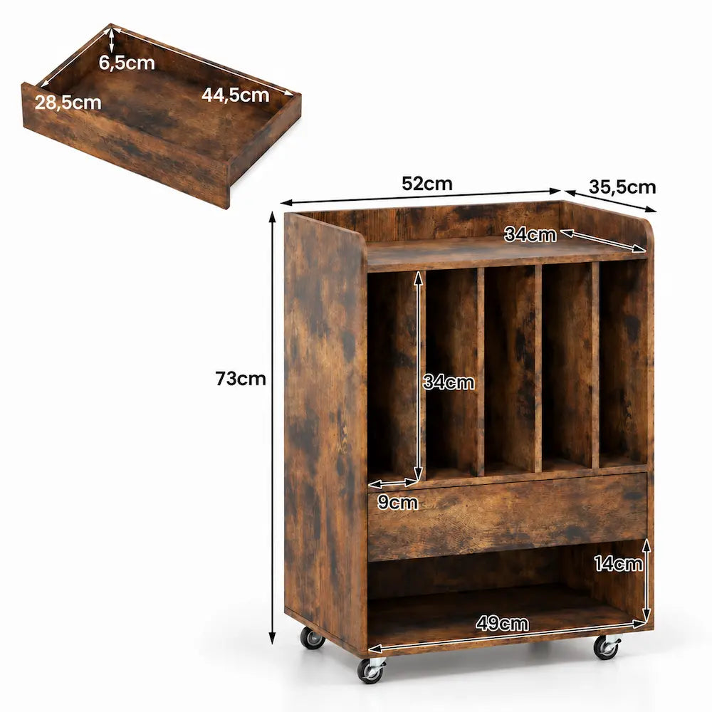 Meuble Vinyle pour Platine Marron avec Roulettes 52 cm | Molva