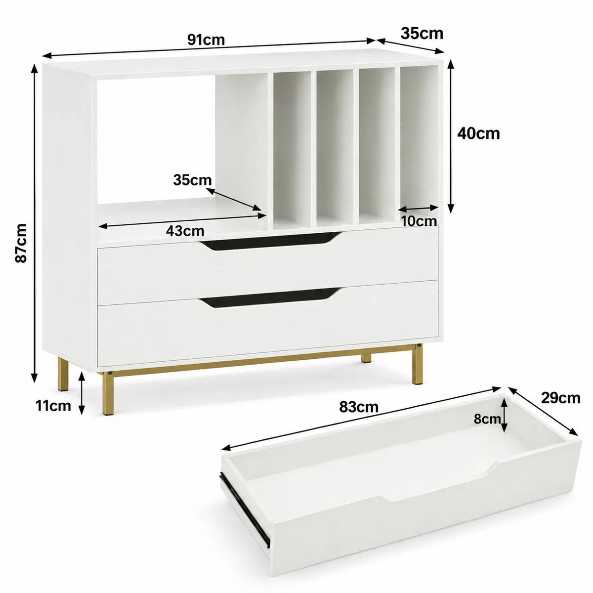 Meuble Vinyle pour Platine Rétro Blanc 91 cm | Blanea
