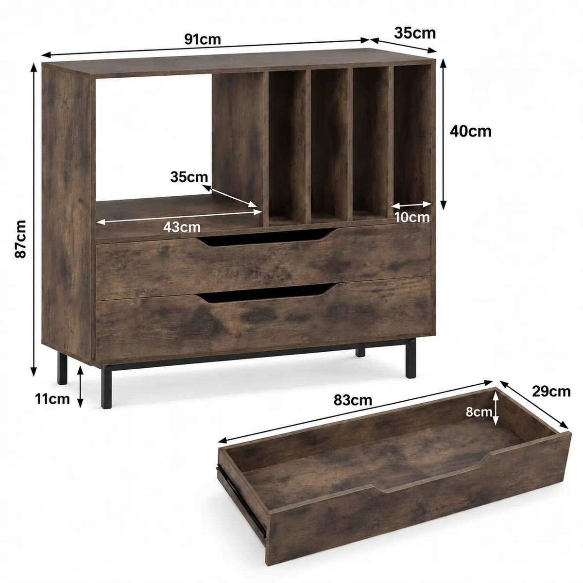 Meuble Vinyle pour Platine Rétro Café 91 cm | Breto