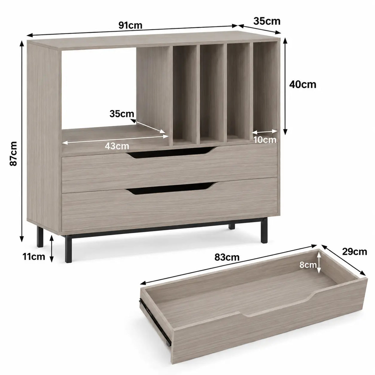 Meuble Vinyle pour Platine Rétro Gris 91 cm | Galeo