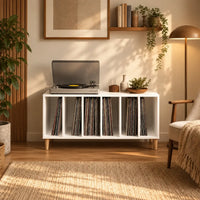 Meuble en bois couleur blanc pour disques vinyles et platine