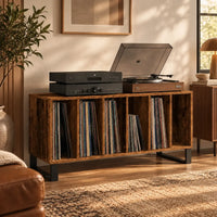 meuble pour disques vinyles et platine couleur bois ancien
