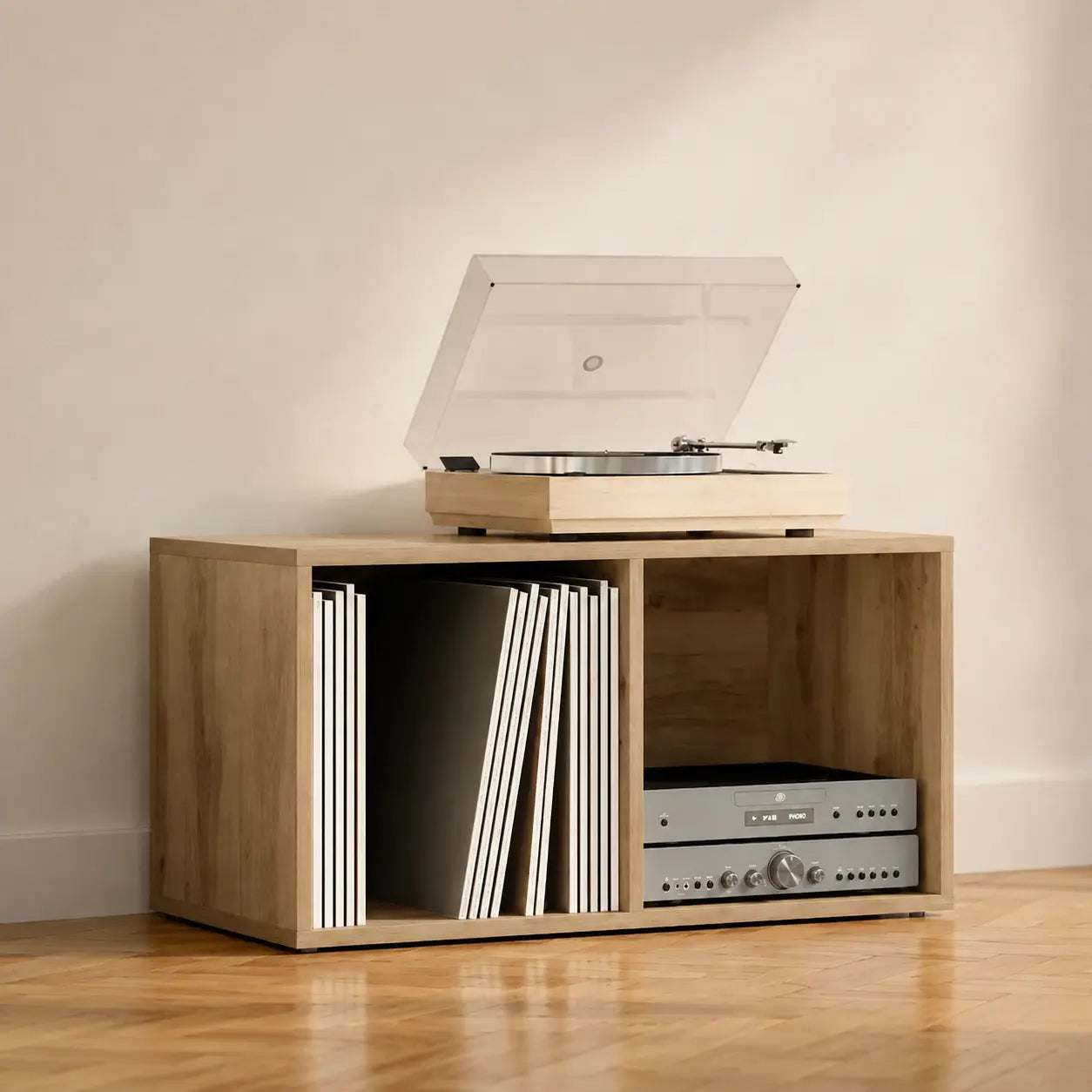 Meuble Vinyle pour Platine Chêne Artisanal 69,5 cm | Kavro