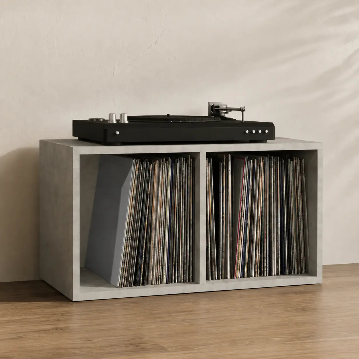 Meuble Vinyle pour Platine Gris Béton 71 cm | Beto