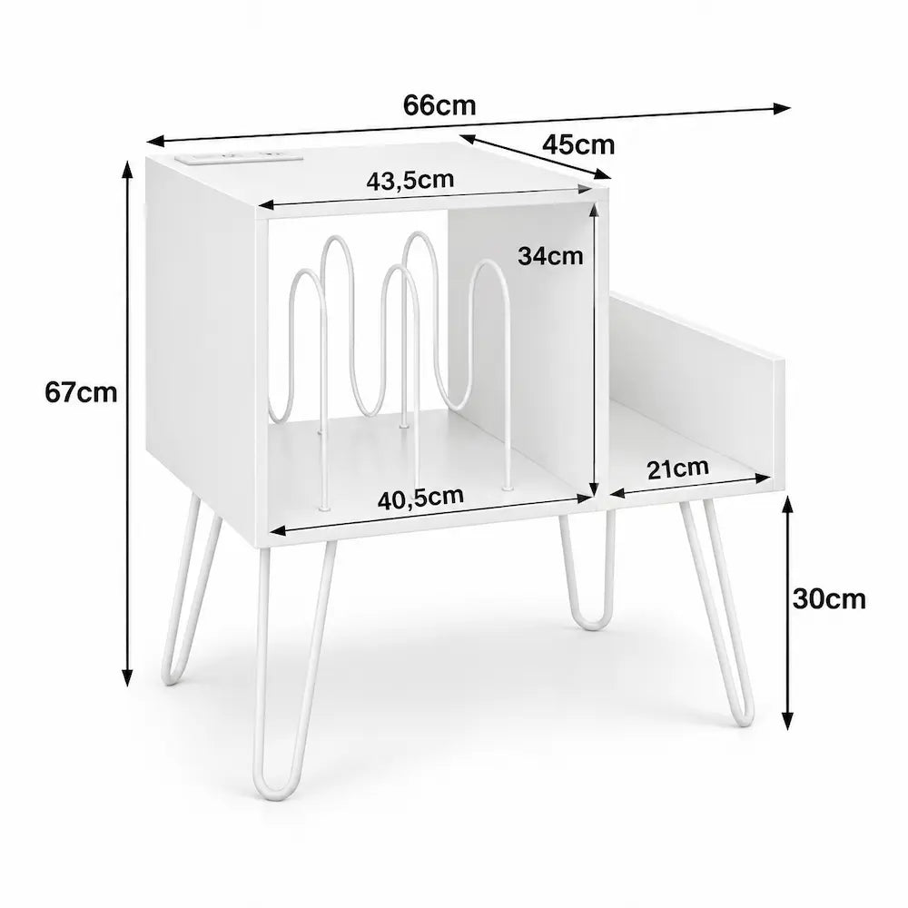 Meuble Vinyle pour Platine Blanc avec Station de Charge 66 cm | Bemea