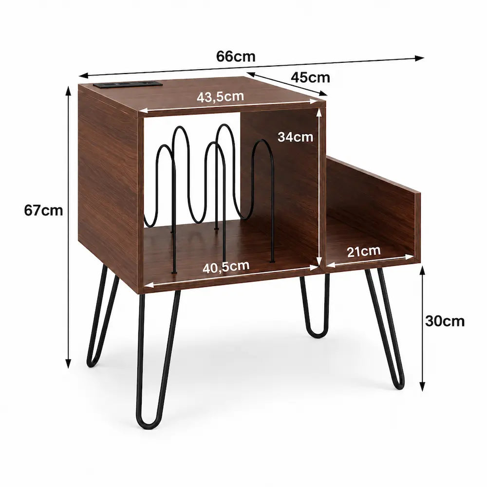 Meuble Vinyle pour Platine Couleur Noyer avec Station de Charge 66 cm | Melia