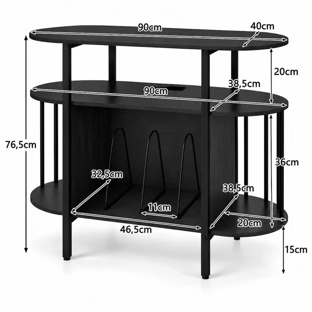 Meuble Vinyle pour Platine Noir 90 cm avec LED RGB | Baloe