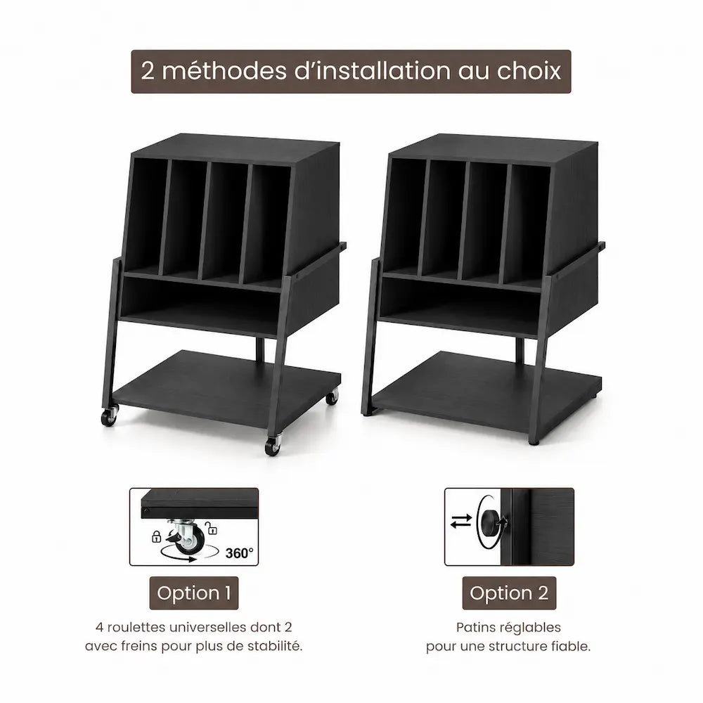 Meuble Vinyle pour Platine Noir avec Roulettes 54 cm | Calio