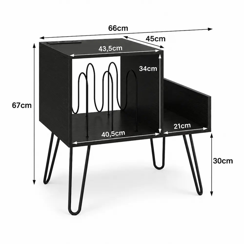 Meuble Vinyle pour Platine Noir avec Station de Charge 66 cm | Noselio