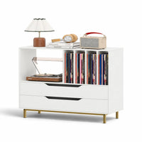 Meuble design pour platine et disques vinyles en bois blanc