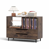 Meuble pour platine et disques vinyles en bois ancien