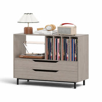 Meuble pour platine et disques vinyles en bois gris