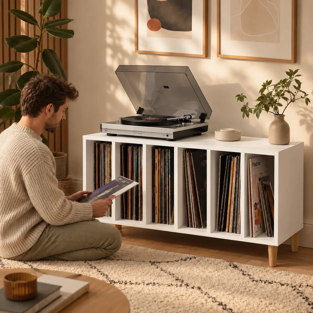 Meuble vinyle bois blanc salon